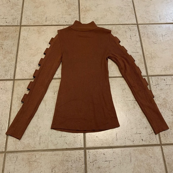 Eclipse Ribbed Cut-Out Sleeve Mock Neck Sweater - Rust/Terracotta - S - Picture 3 of 9